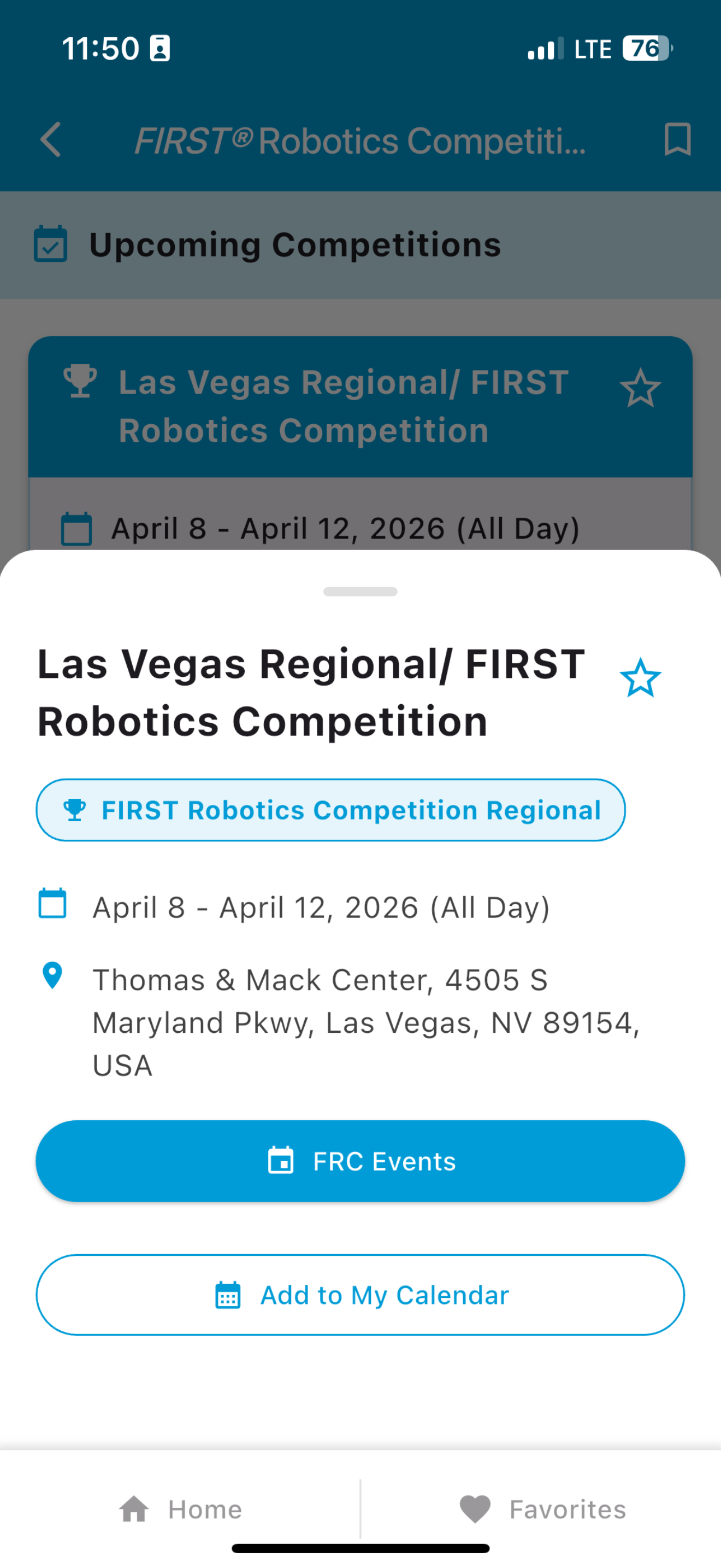 FIRST Nevada App FRC Competition Screen